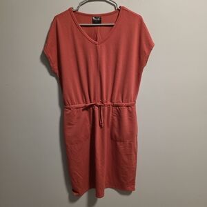 Coral Casual Dress with Drawstring Waist